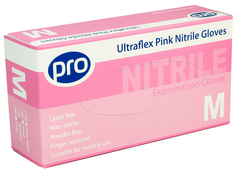 Nitrile Gloves Pink 100 Pack -  Medium