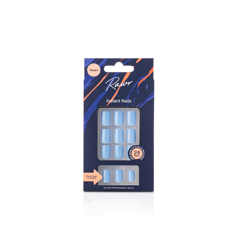 Rawr Stick On Nails Glossy Light Blue Square