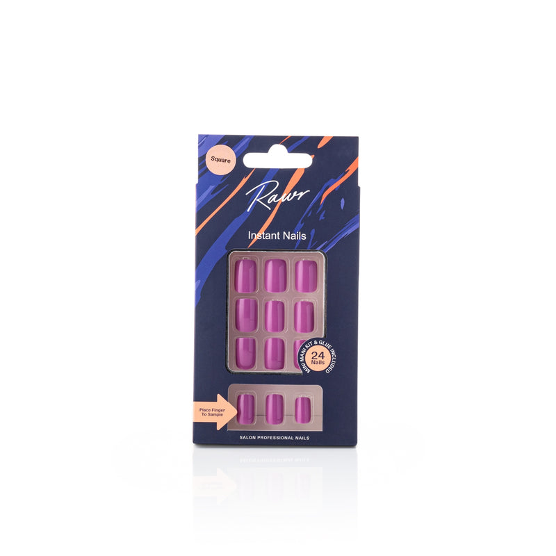 Rawr Stick On Nails Glossy Purple Square
