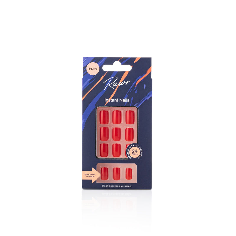 Rawr Stick On Nails Glossy Dark Red Square