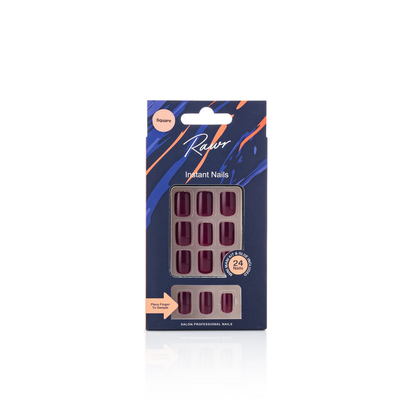 Rawr Stick On Nails Glossy Maroon Square